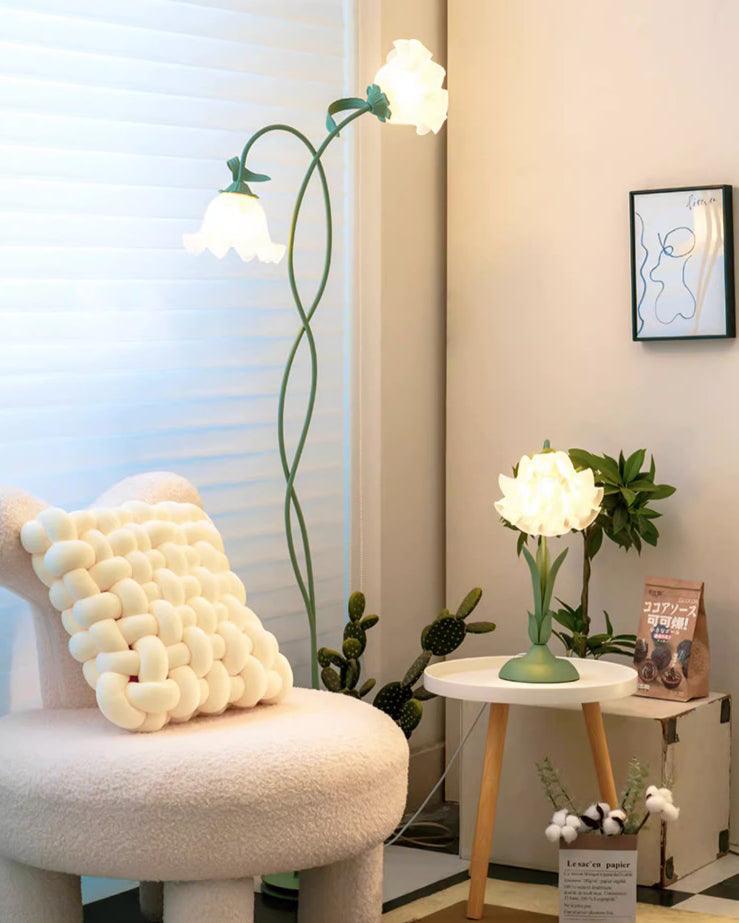Elegante Vloerlamp met Witte Bloemen en Groene Afwerking – Staande Lamp voor Woonkamer en Slaapkamer 3