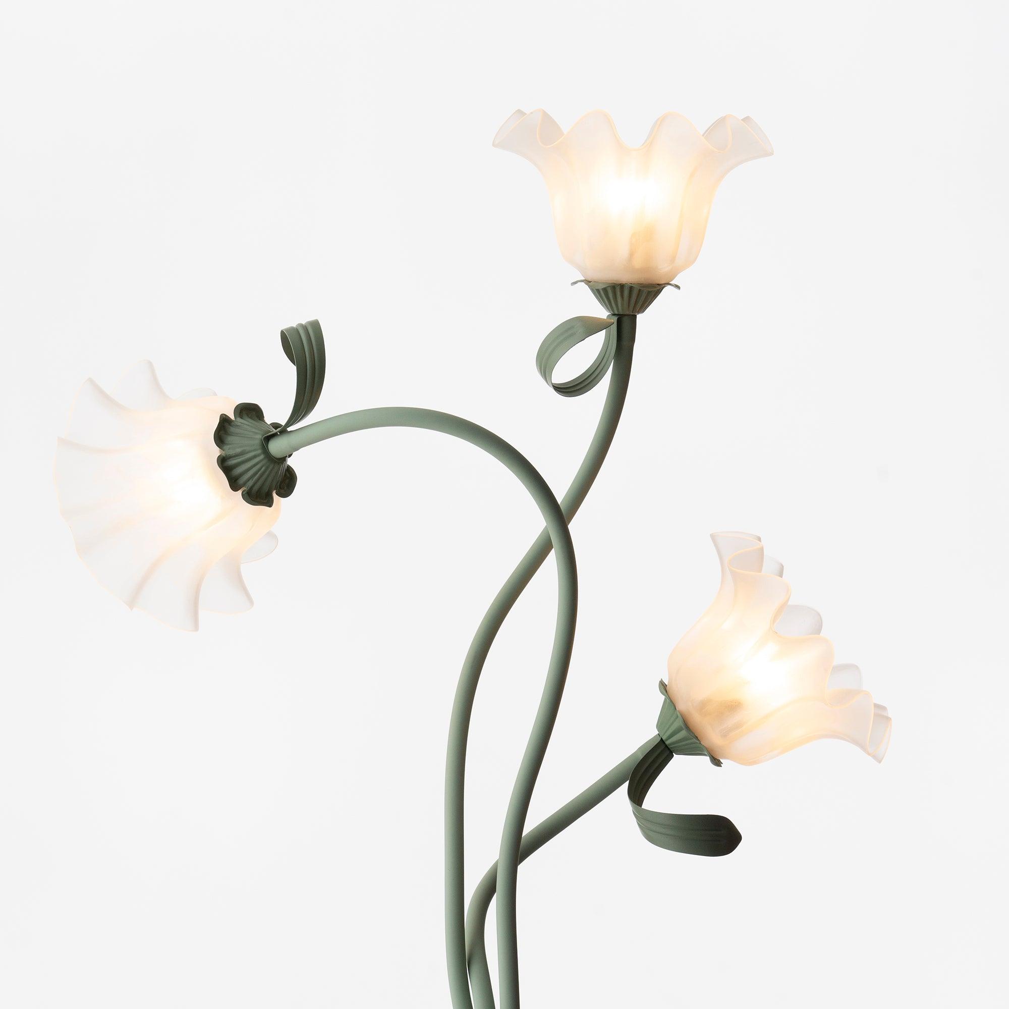 Elegante Vloerlamp met Witte Bloemen en Groene Afwerking – Staande Lamp voor Woonkamer en Slaapkamer 4