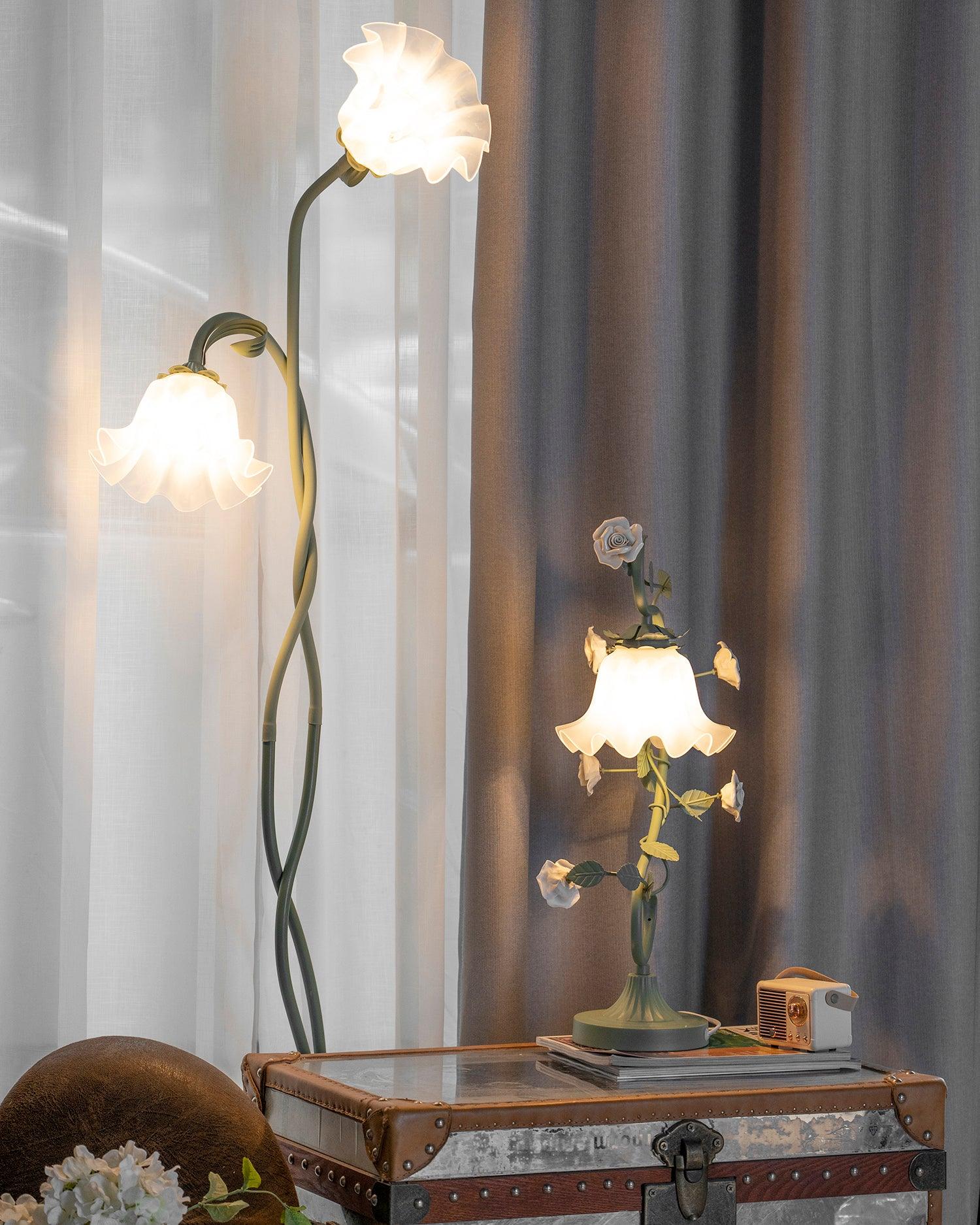 Elegante Vloerlamp met Witte Bloemen en Groene Afwerking – Staande Lamp voor Woonkamer en Slaapkamer 7