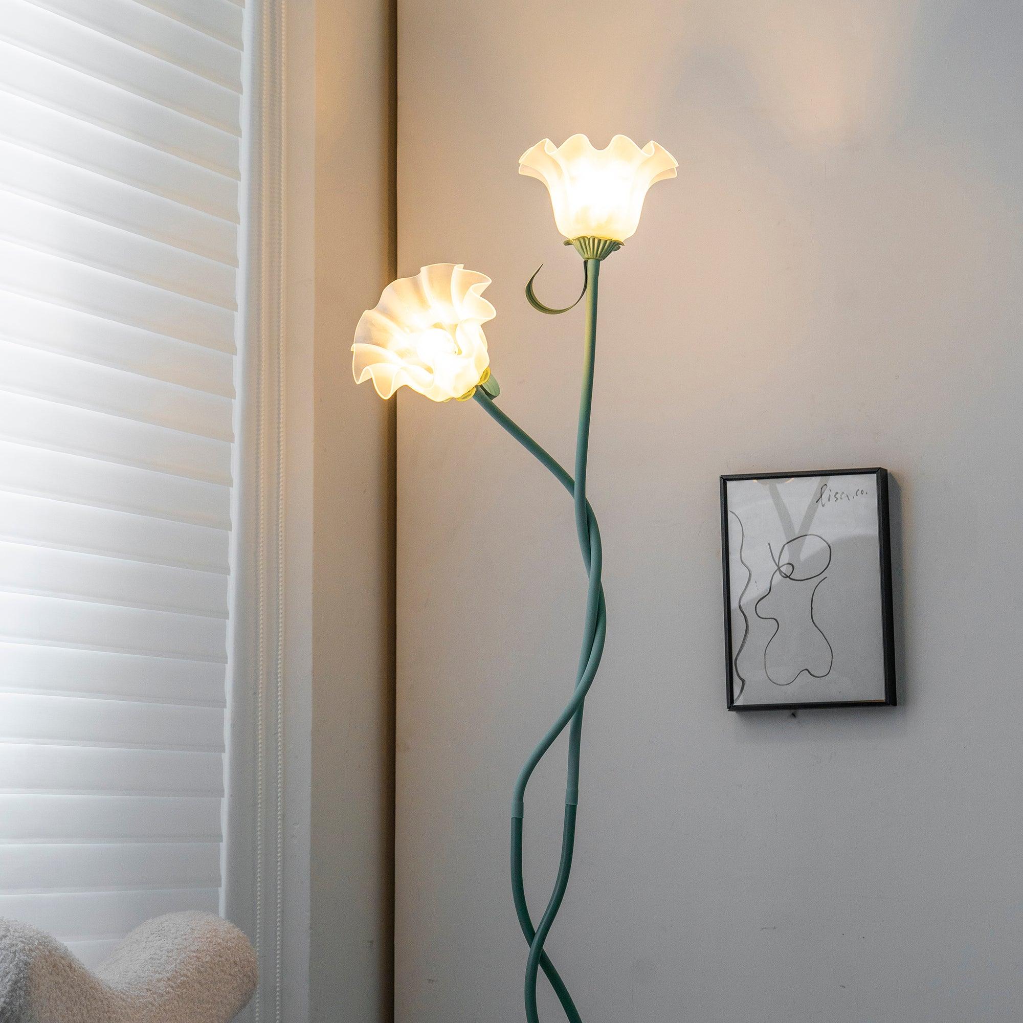 Elegante Vloerlamp met Witte Bloemen en Groene Afwerking – Staande Lamp voor Woonkamer en Slaapkamer 8