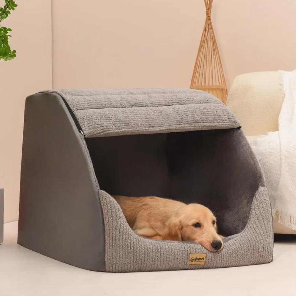 Gezellig Warm Huisdierbed voor Grote en Middelgrote Honden – SnuggleHome Pet Villa in Grijs 2