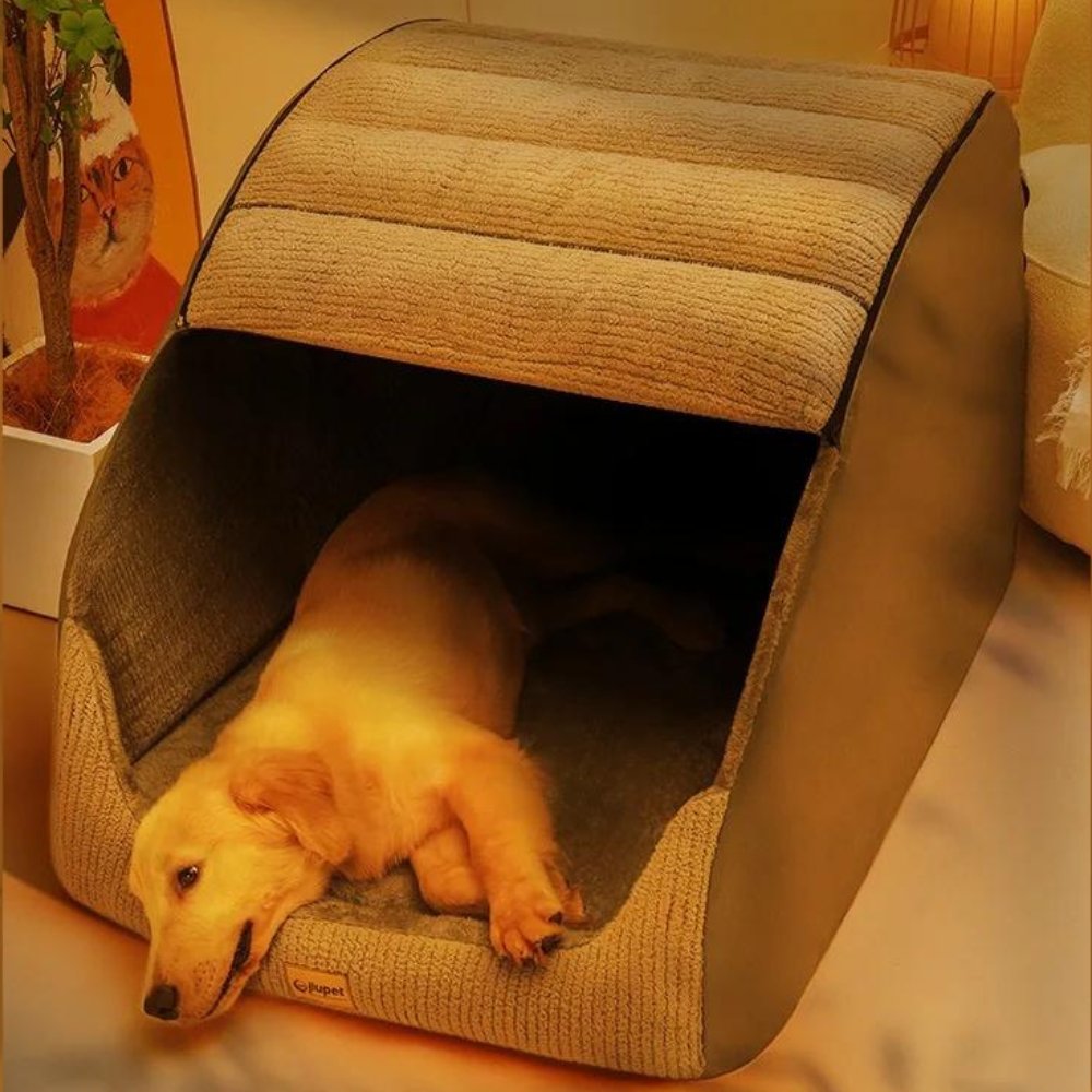 Gezellig Warm Huisdierbed voor Grote en Middelgrote Honden – SnuggleHome Pet Villa in Grijs 3