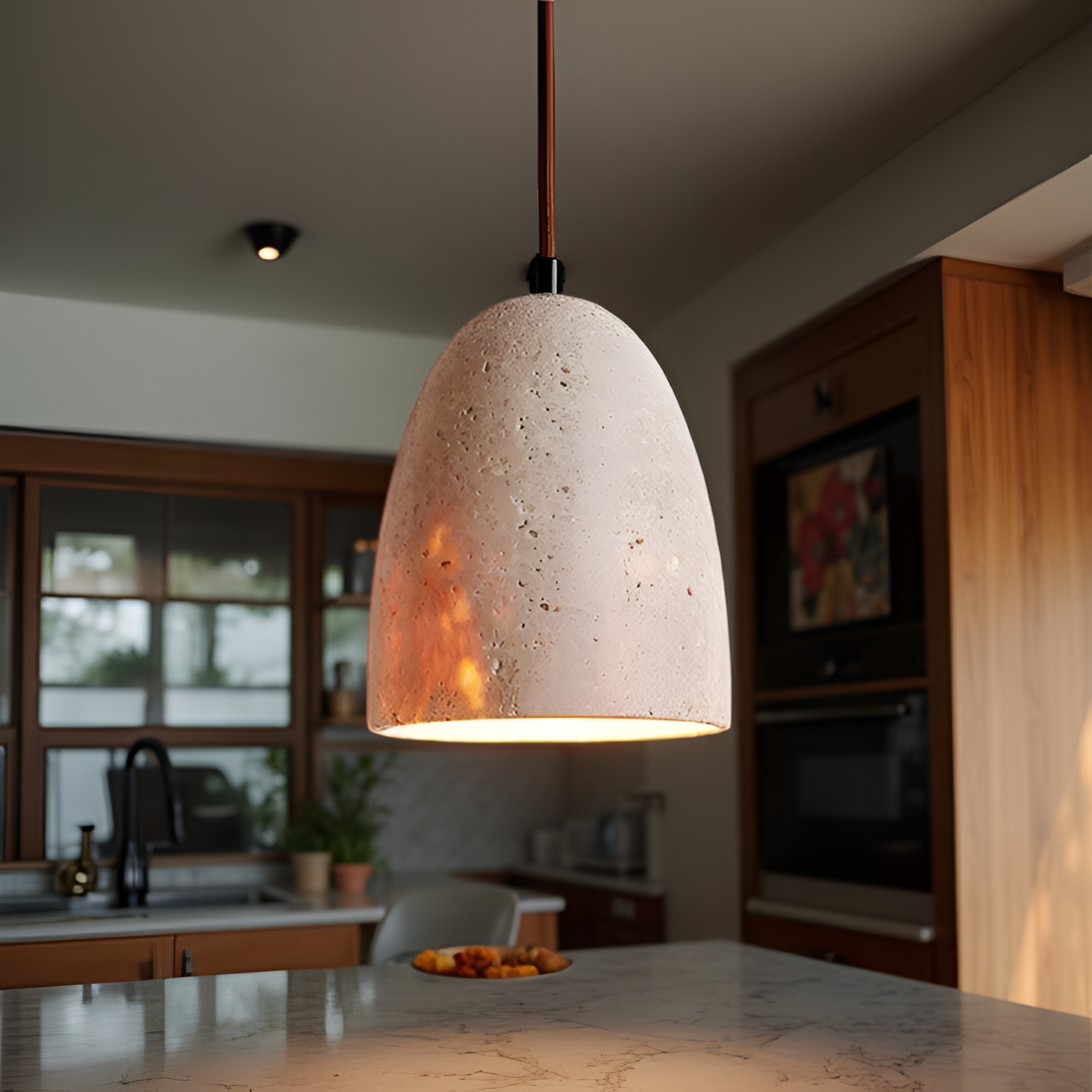 Hanglamp met Natuurlijke Travertijnsteen en Verstelbare Hoogte voor Eettafel en Woonkamer 4