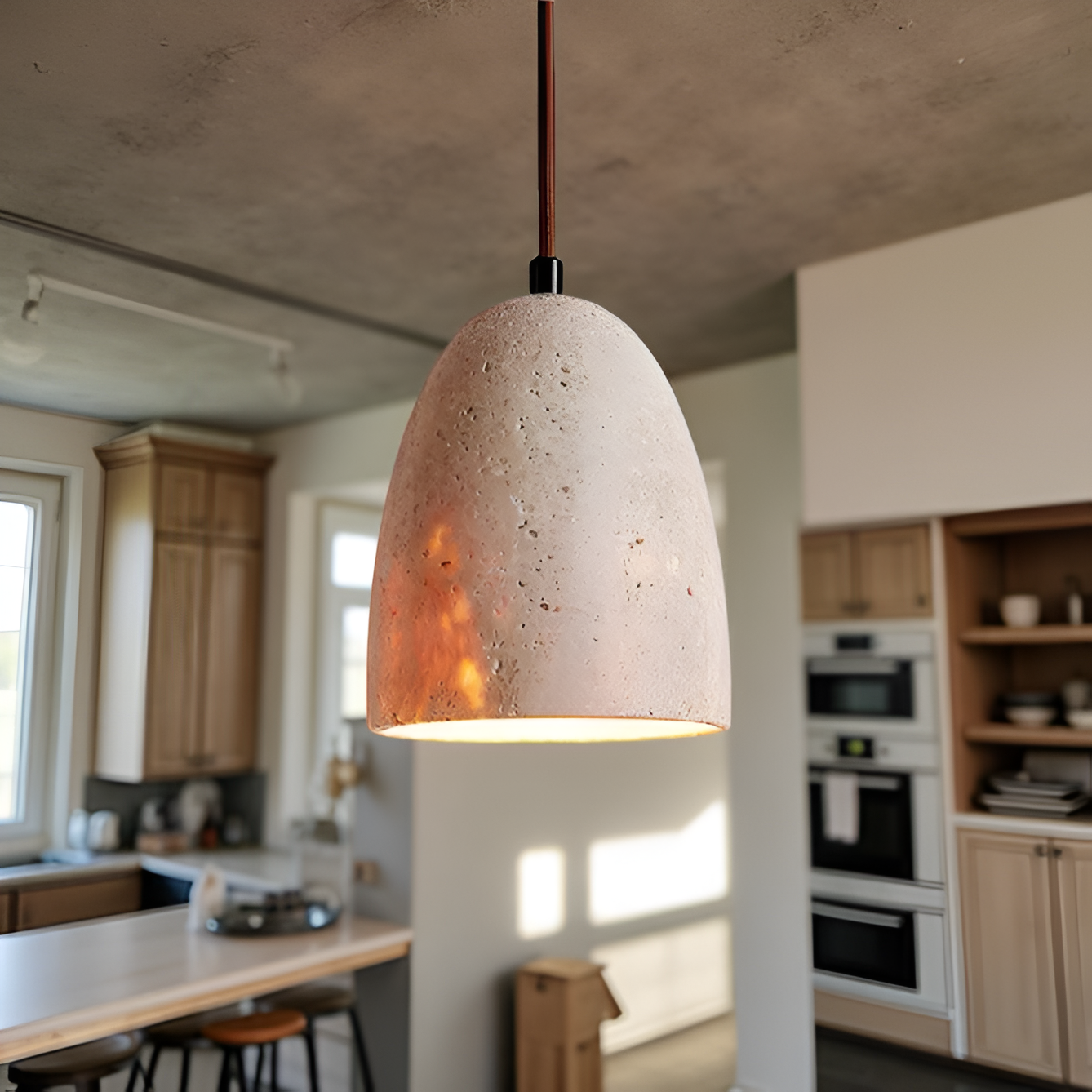 Hanglamp met Natuurlijke Travertijnsteen en Verstelbare Hoogte voor Eettafel en Woonkamer 5