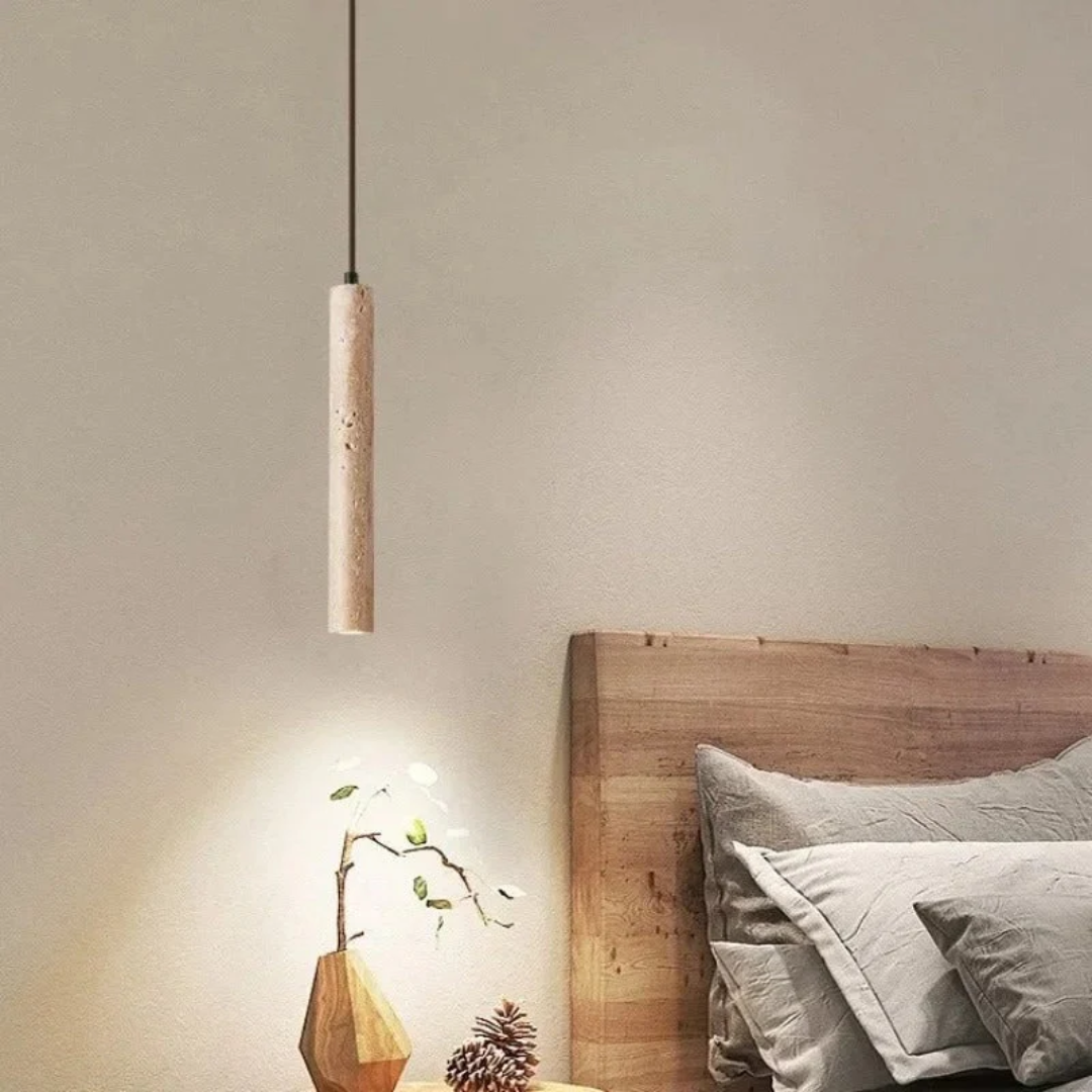 Minimalistische LED Kroonluchter in Travertijn met Wabi-Sabi Stijl voor Moderne Interieurs 0