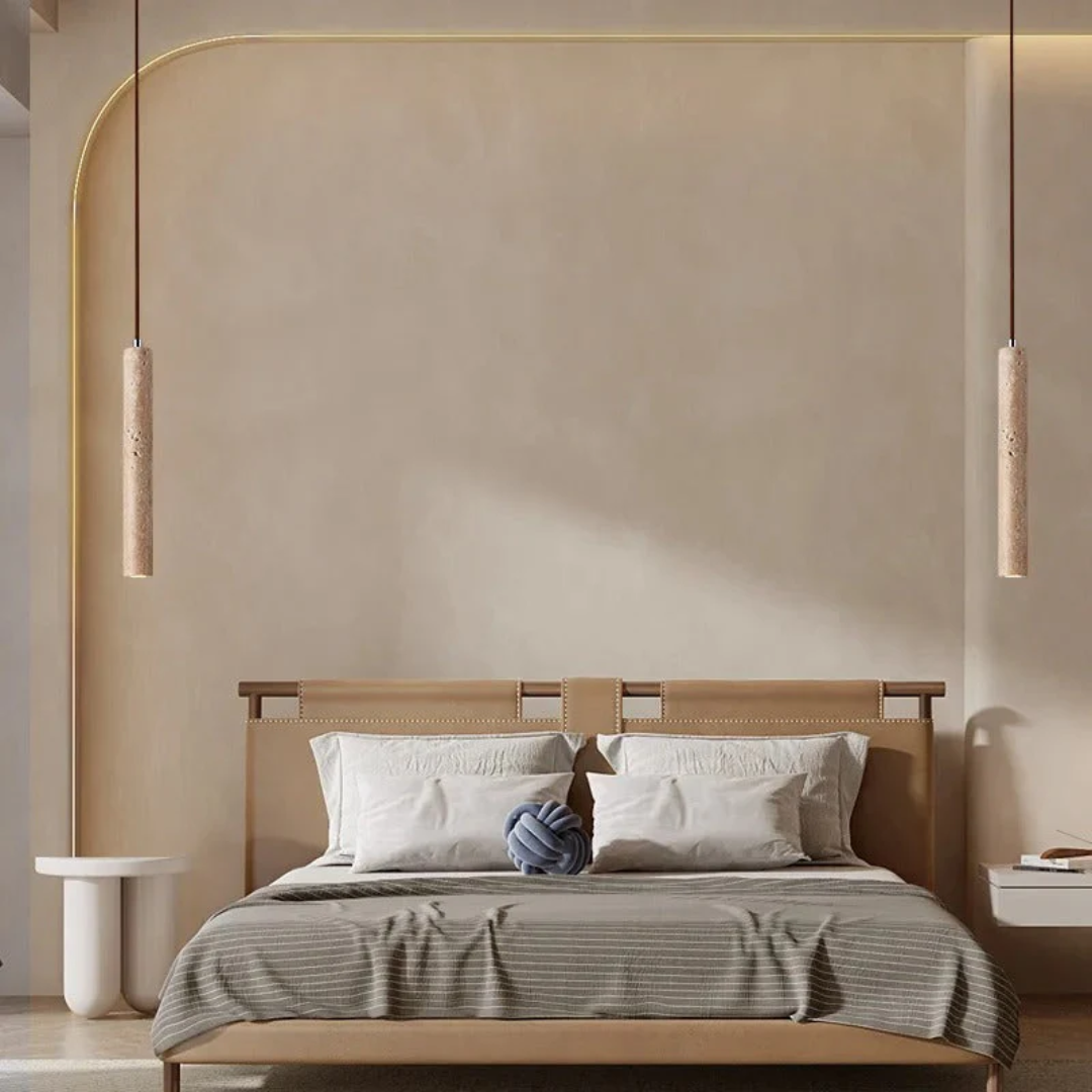 Minimalistische LED Kroonluchter in Travertijn met Wabi-Sabi Stijl voor Moderne Interieurs 1