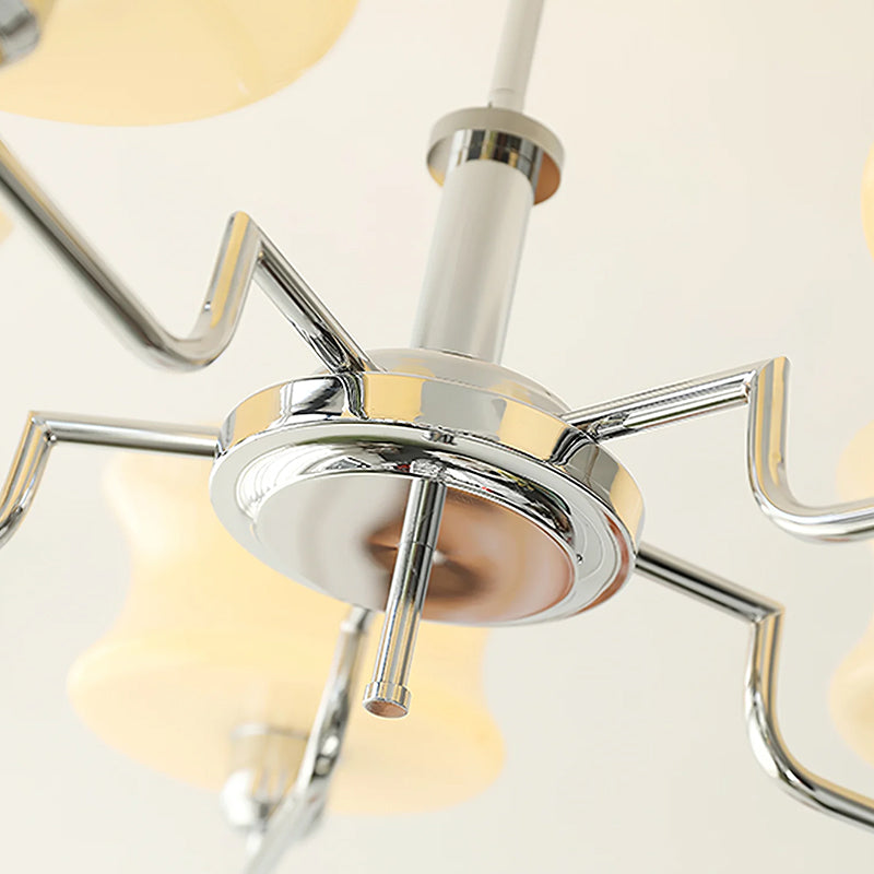 Moderne Kroonluchter in Crème Metaal en Glas voor Elegante Interieurs – Verlichting voor Woonkamer en Slaapkamer 3