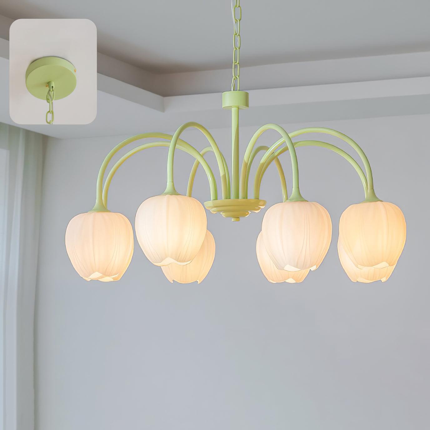 Moderne Kroonluchter met Witte Glazen Lampenkap – Stijlvol Design voor Binnenverlichting 8