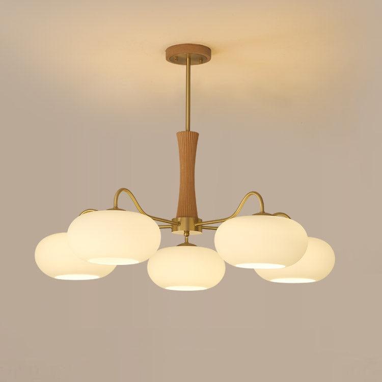 Moderne Kroonluchter van Hout en Messing met Koperen Details voor Woonkamer en Slaapkamer 14