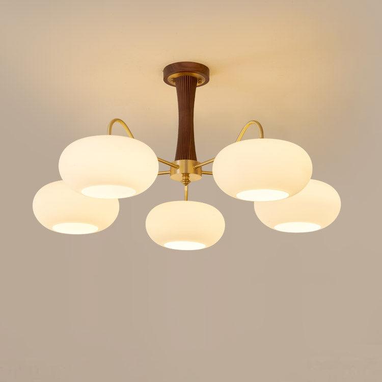 Moderne Kroonluchter van Hout en Messing met Koperen Details voor Woonkamer en Slaapkamer 15