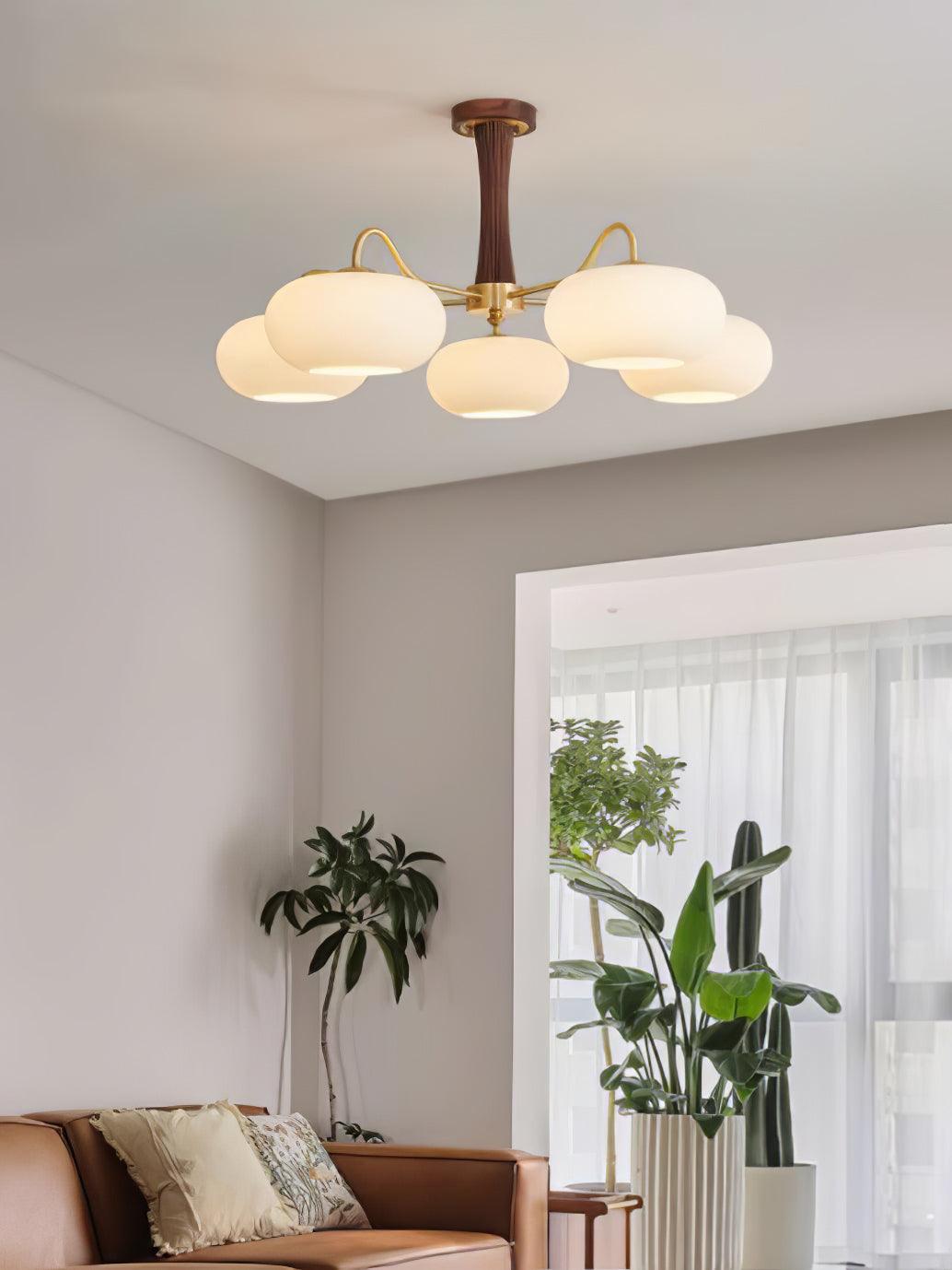 Moderne Kroonluchter van Hout en Messing met Koperen Details voor Woonkamer en Slaapkamer 6