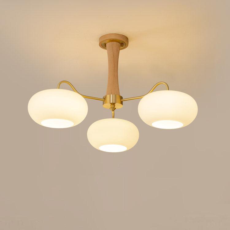Moderne Kroonluchter van Hout en Messing met Koperen Details voor Woonkamer en Slaapkamer 9