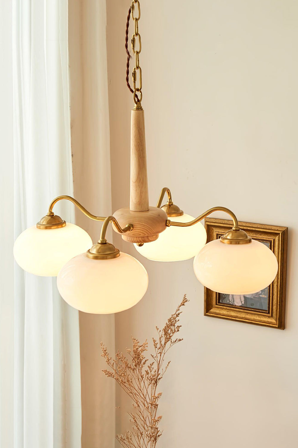 Moderne Kroonluchter van Walnoot en Glas met 4 of 6 Lichten - Stijlvolle Verlichting voor Binnen 10