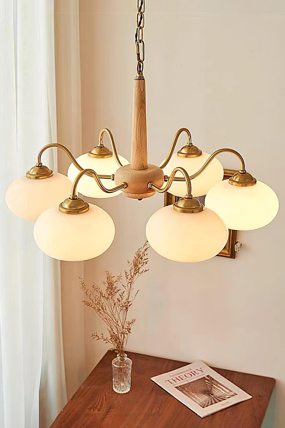 Moderne Kroonluchter van Walnoot en Glas met 4 of 6 Lichten - Stijlvolle Verlichting voor Binnen 12