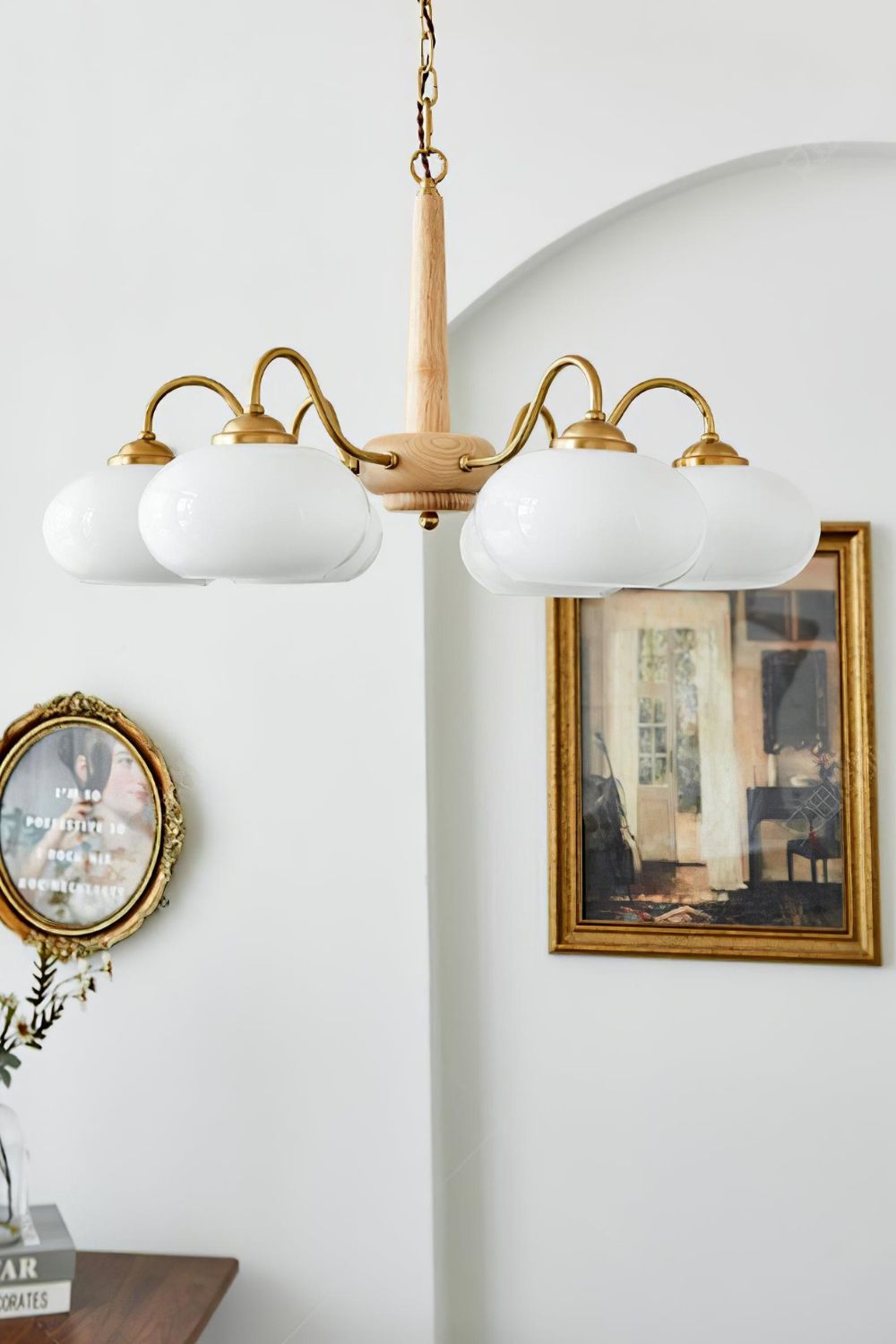 Moderne Kroonluchter van Walnoot en Glas met 4 of 6 Lichten - Stijlvolle Verlichting voor Binnen 5