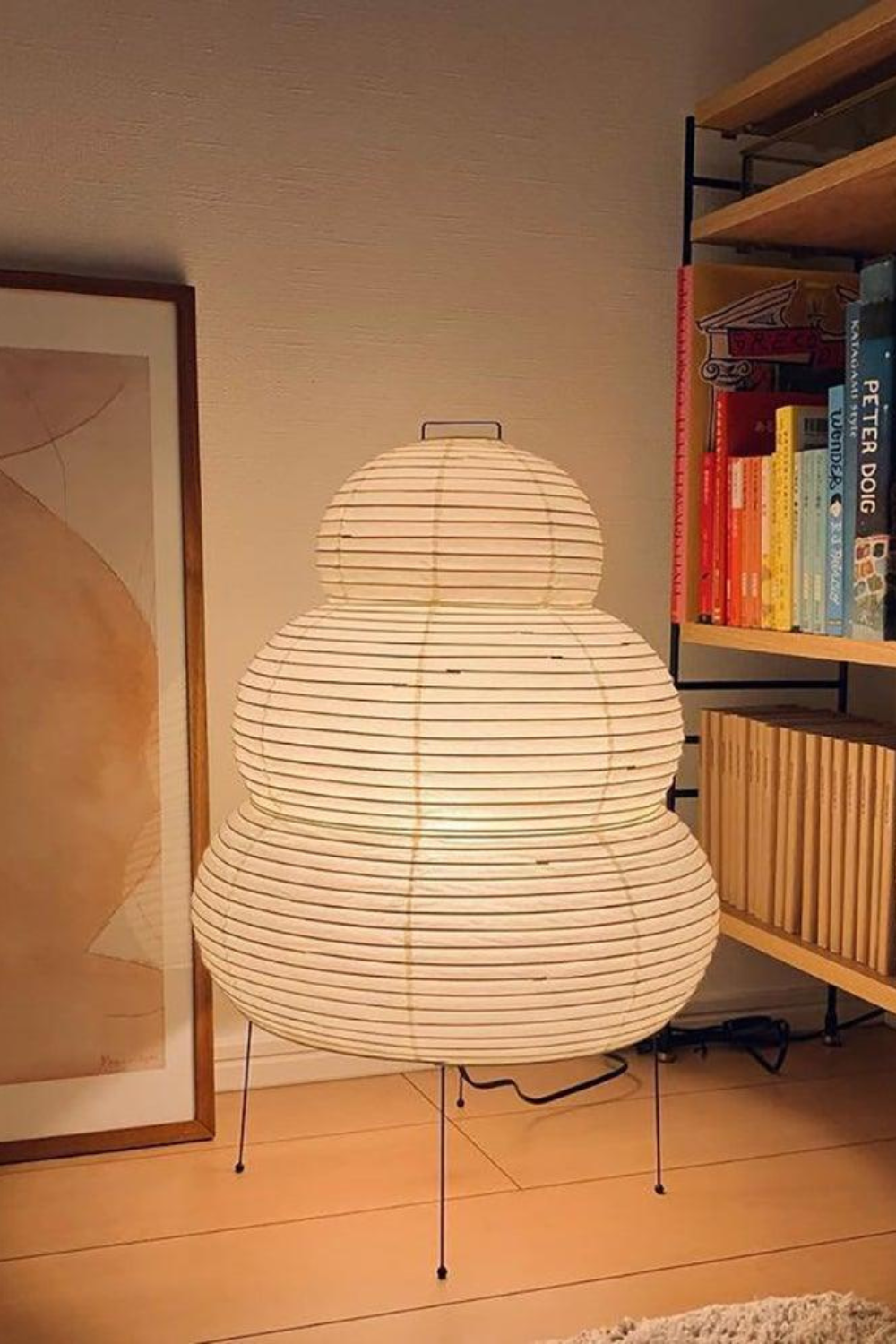 Tafellamp van Washi Papier met Bamboe en Staal – Japanse Esthetiek, 58 cm Hoog 3