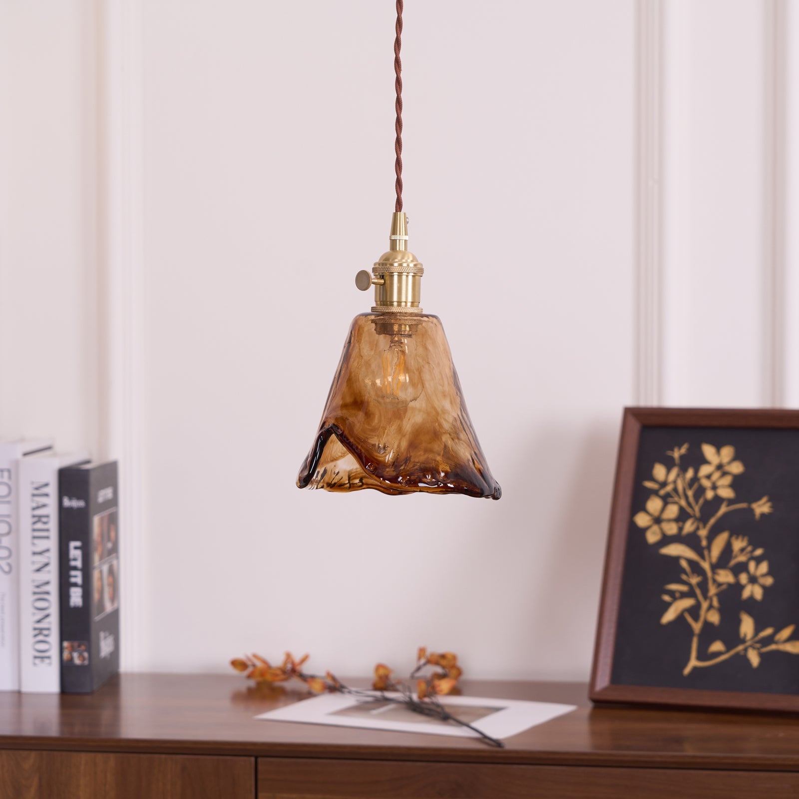 Vintage Hanglamp van Messing en Glas voor Woonkamer, Eetkamer of Slaapkamer – Stijlvolle Binnenverlichting 5