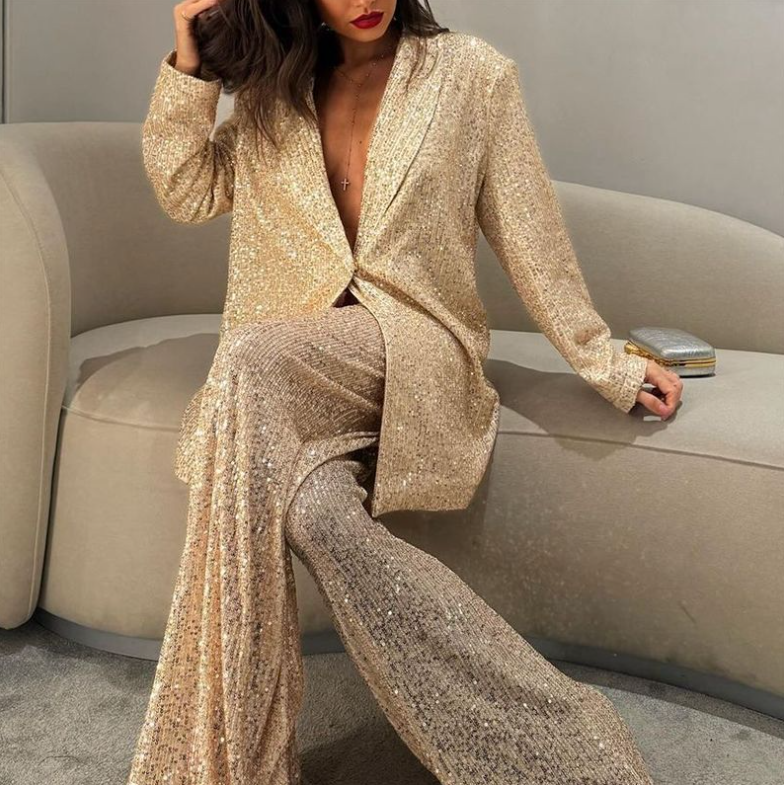 Dames Blazer en Broek Co-ord Set met Pailletten Auralie