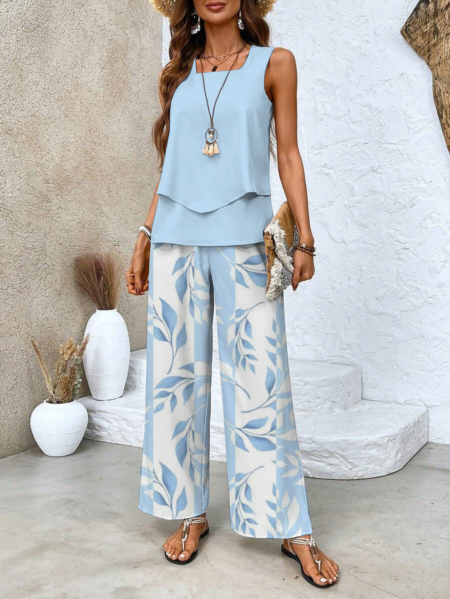 Dames Co-ord Set met Luchtige Top en Wijde Broek lichtblauw Auralie