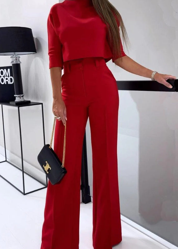 Dames Co-ord set met Elegante Top en Broek Rood Auralie