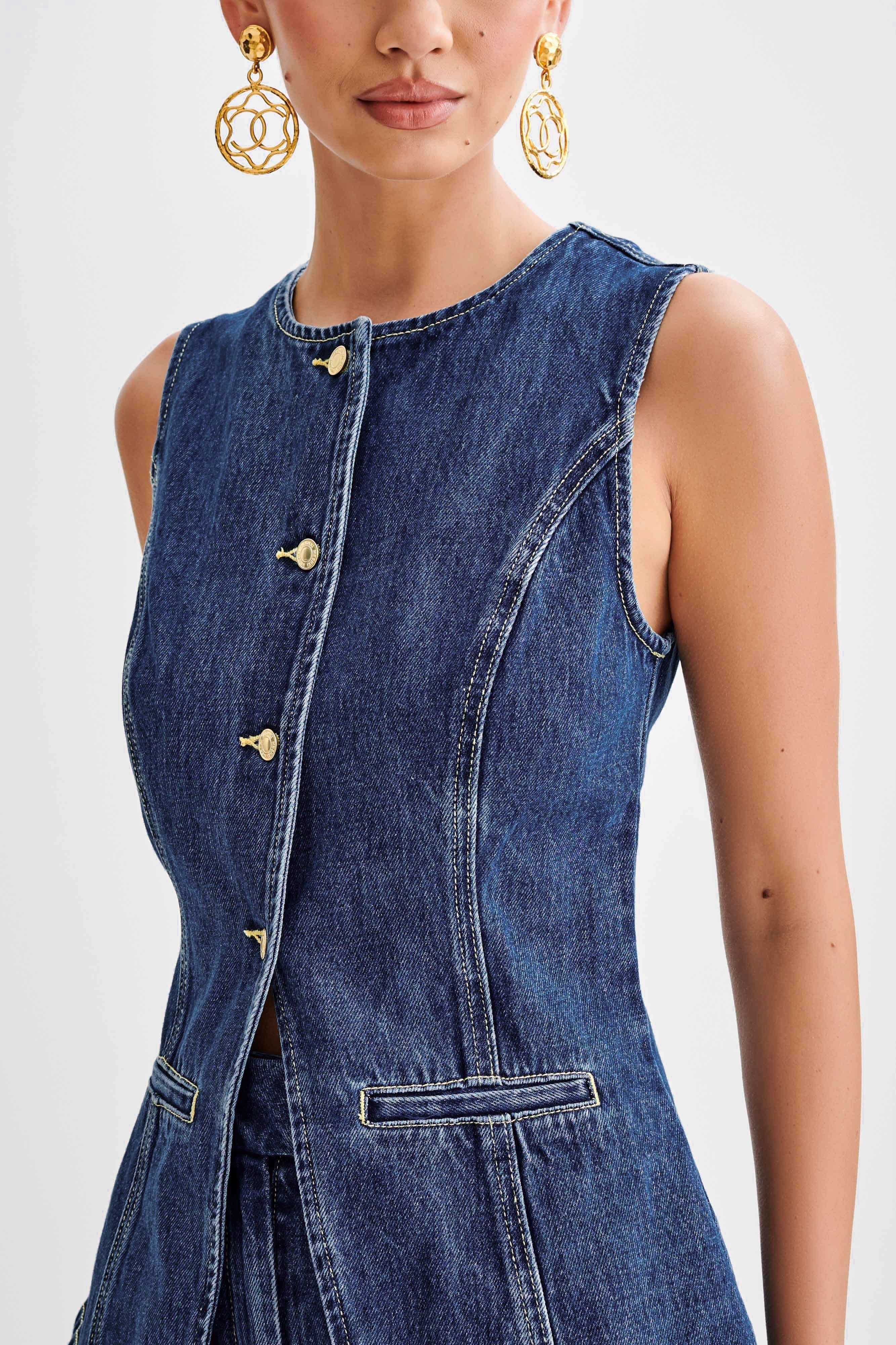 Dames Spijker Set met Gilet en Korte Broek Auralie