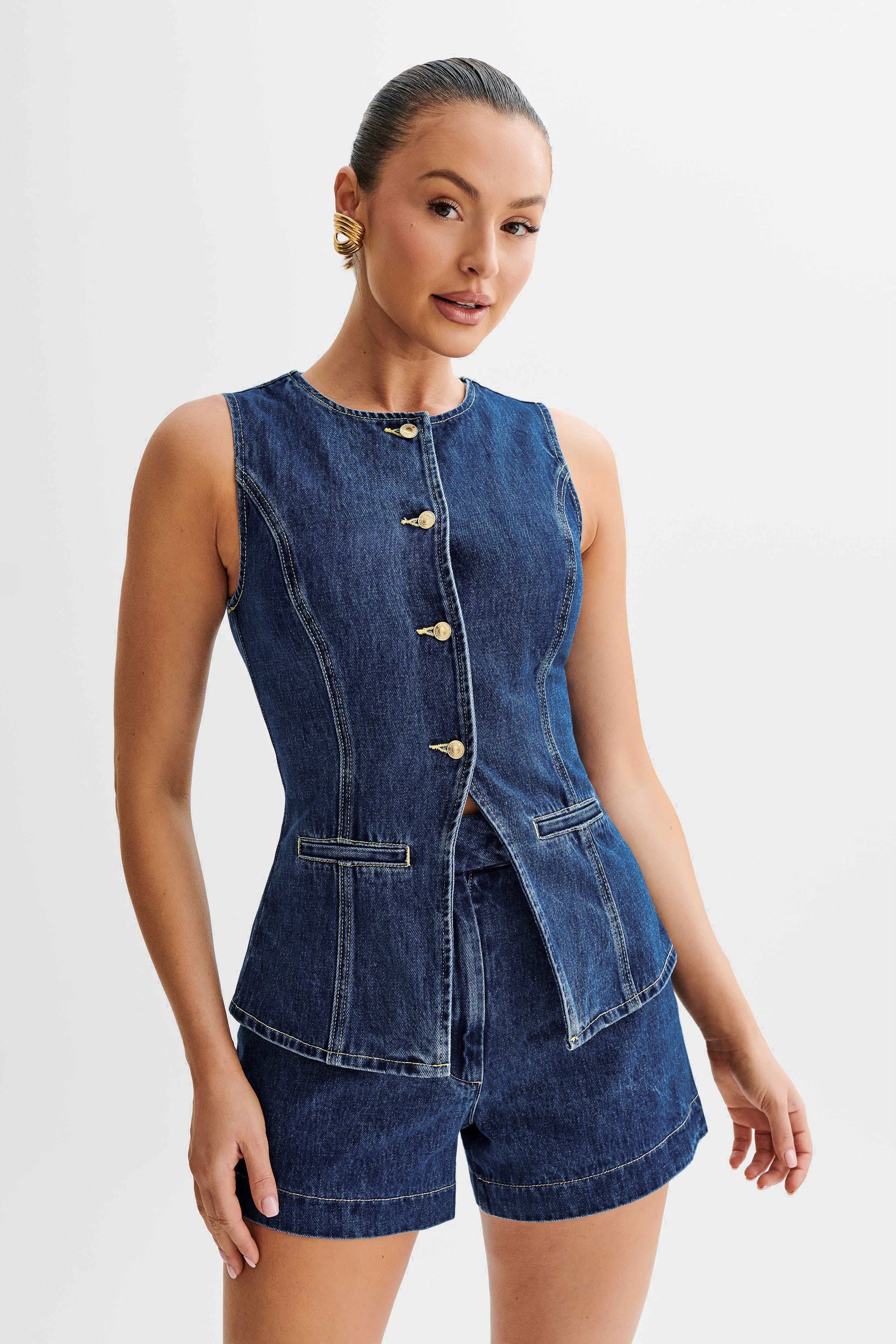 Dames Spijker Set met Gilet en Korte Broek Auralie