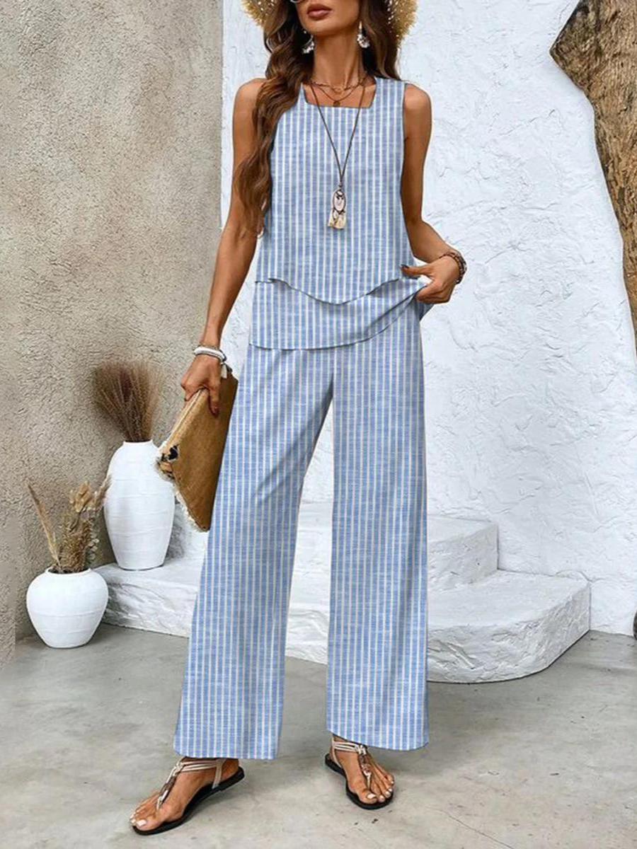 Dames Co-ord Set met Luchtige Top en Wijde Broek Blauw Auralie