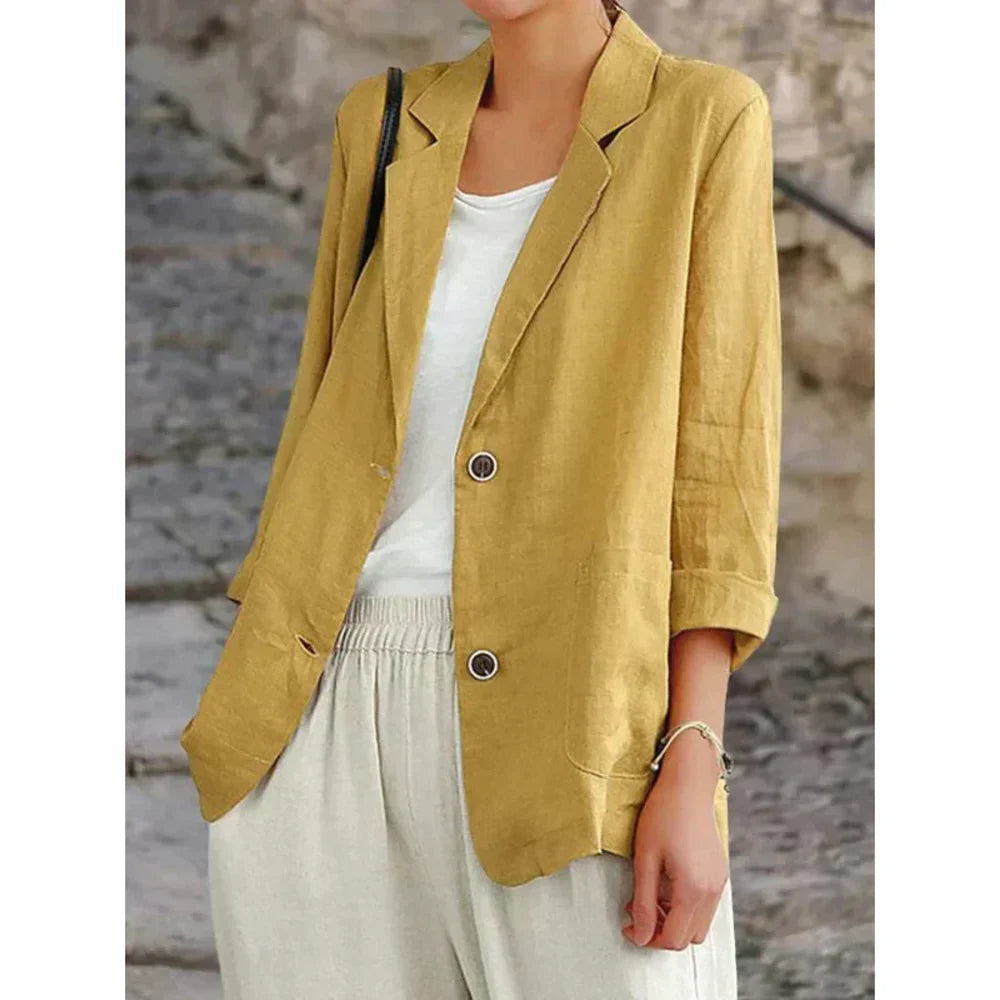 Dames Blazer van Lichtgewicht Katoen met Opgerolde Mouwen en Relaxte Pasvorm 0