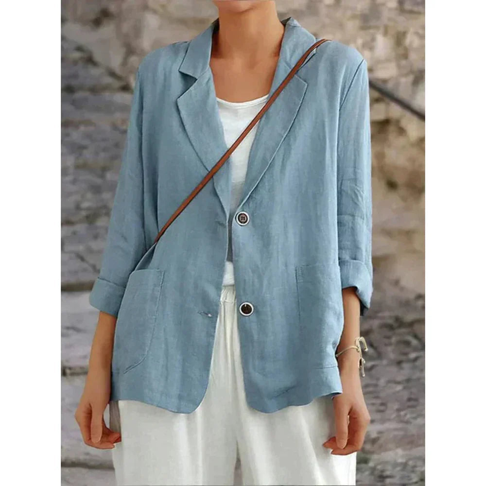 Dames Blazer van Lichtgewicht Katoen met Opgerolde Mouwen en Relaxte Pasvorm 1