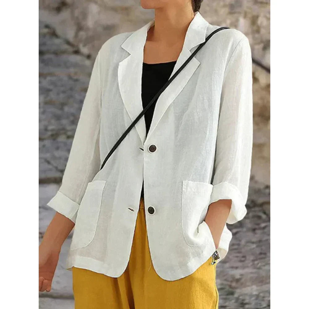 Dames Blazer van Lichtgewicht Katoen met Opgerolde Mouwen en Relaxte Pasvorm 2