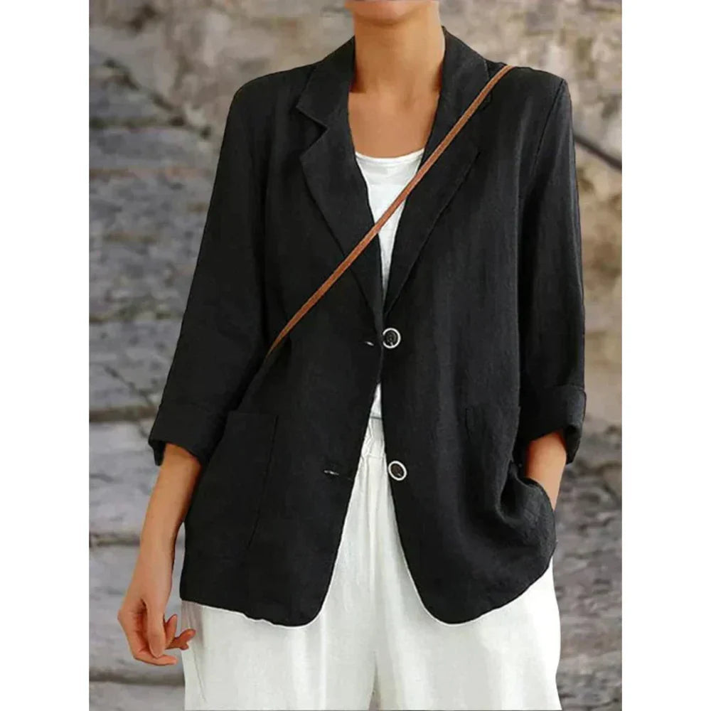 Dames Blazer van Lichtgewicht Katoen met Opgerolde Mouwen en Relaxte Pasvorm 3