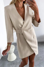 Dames Blazerjurk met Diepe V-hals en Ruches Beige Auralie