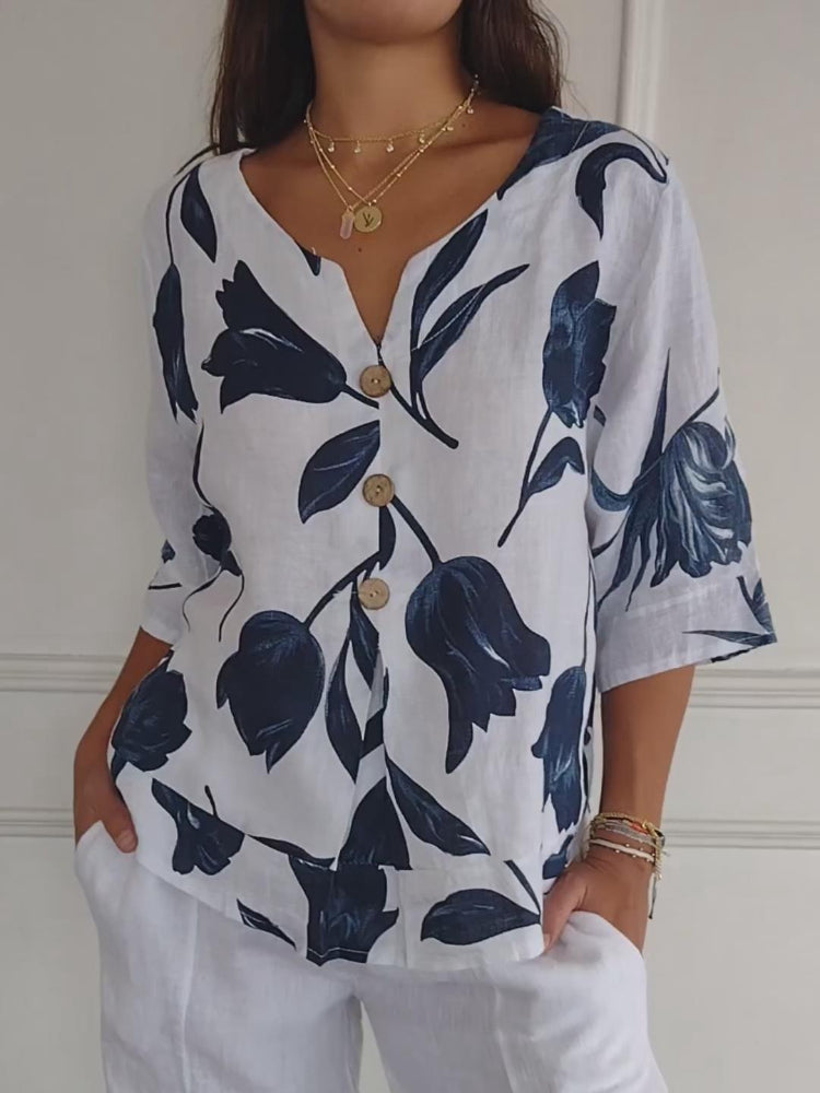 Dames Blouse met Bloemenprint en Luchtige Mouwen 0