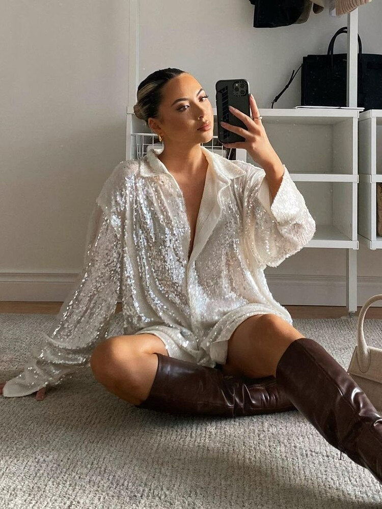 Dames Blouse met Glitterdetails in Oversized Pasvorm Auralie