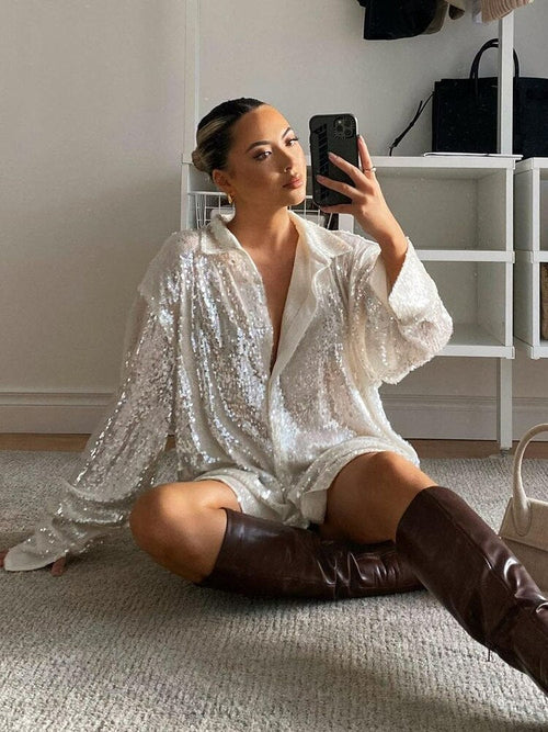 Dames Blouse met Glitterdetails in Oversized Pasvorm 1