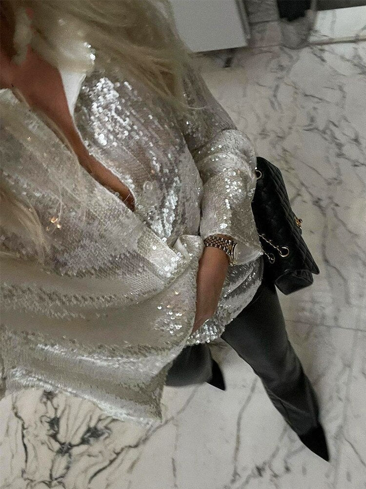 Dames Blouse met Glitterdetails in Oversized Pasvorm Auralie