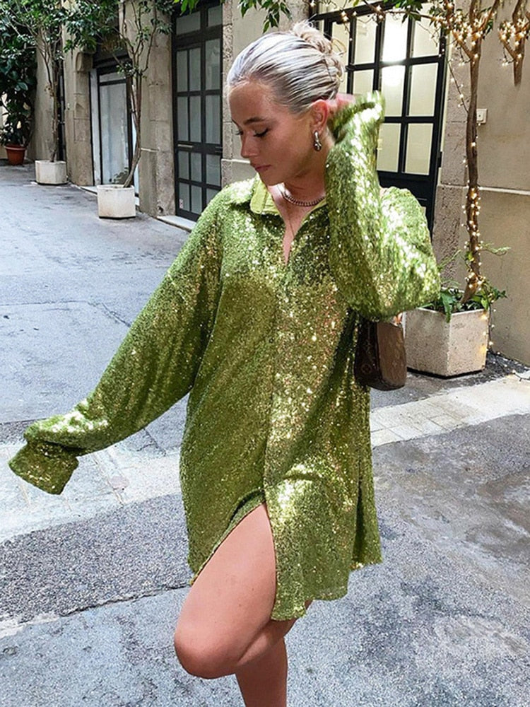 Dames Blouse met Glitterdetails in Oversized Pasvorm Lichtgroen Auralie