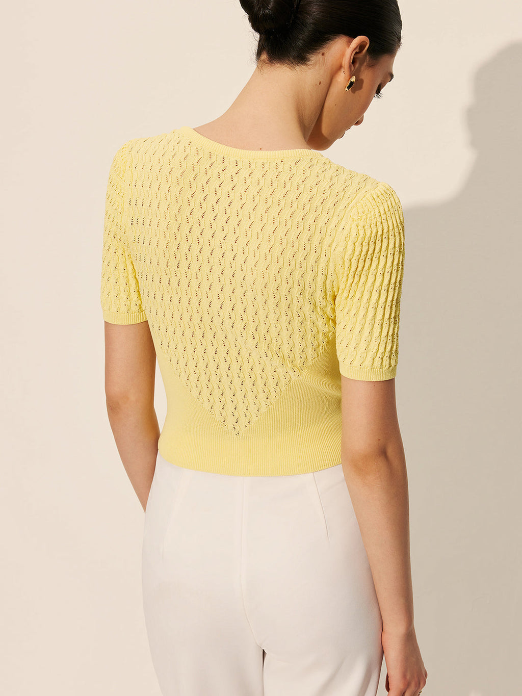 Dames Korte Mouwen Blouse met Knopen en Gebreide Structuur Auralie