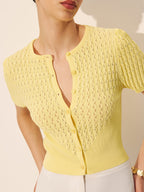 Dames Korte Mouwen Blouse met Knopen en Gebreide Structuur Auralie