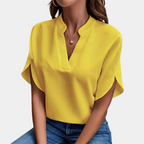 Dames Blouse met Korte Mouwen en V-hals voor Zomer Geel Auralie