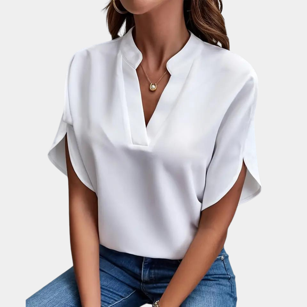 Dames Blouse met Korte Mouwen en V-hals voor Zomer Wit Auralie