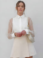 Dames Organza Blouse met Lange Mouwen Wit Wit Auralie