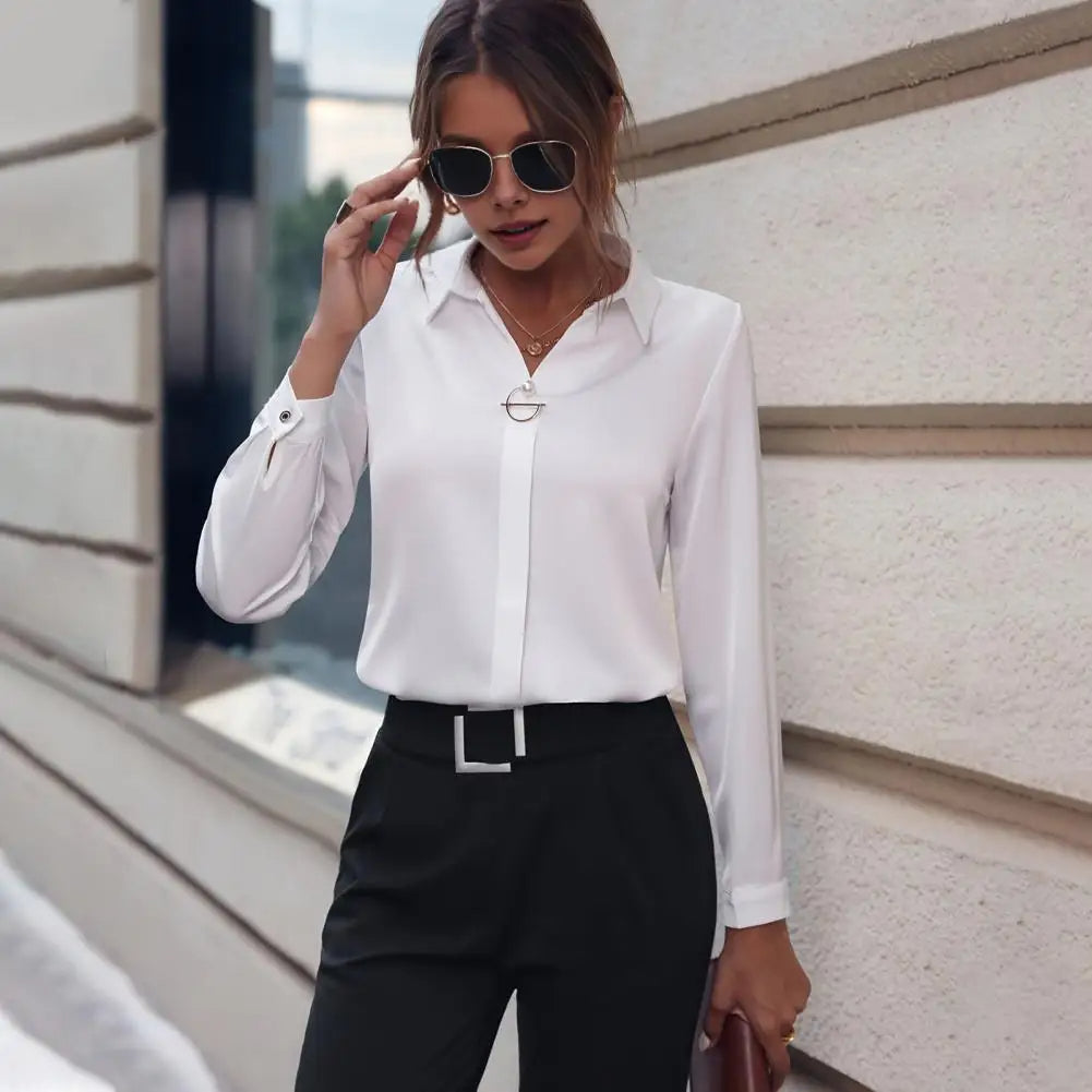 Dames Blouse met Omgeslagen Kraag en Lange Mouwen Auralie