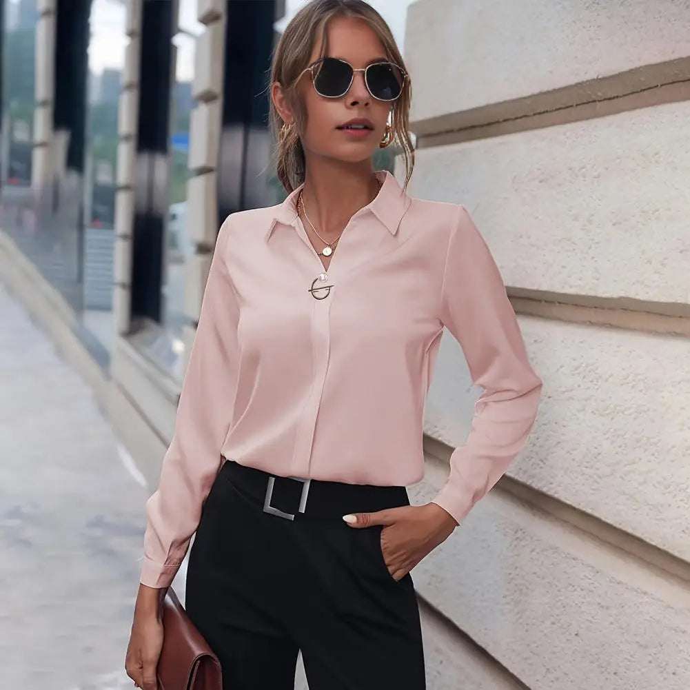 Dames Blouse met Omgeslagen Kraag en Lange Mouwen Auralie