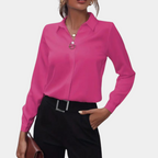 Dames Blouse met Omgeslagen Kraag en Lange Mouwen Donkerroze Auralie