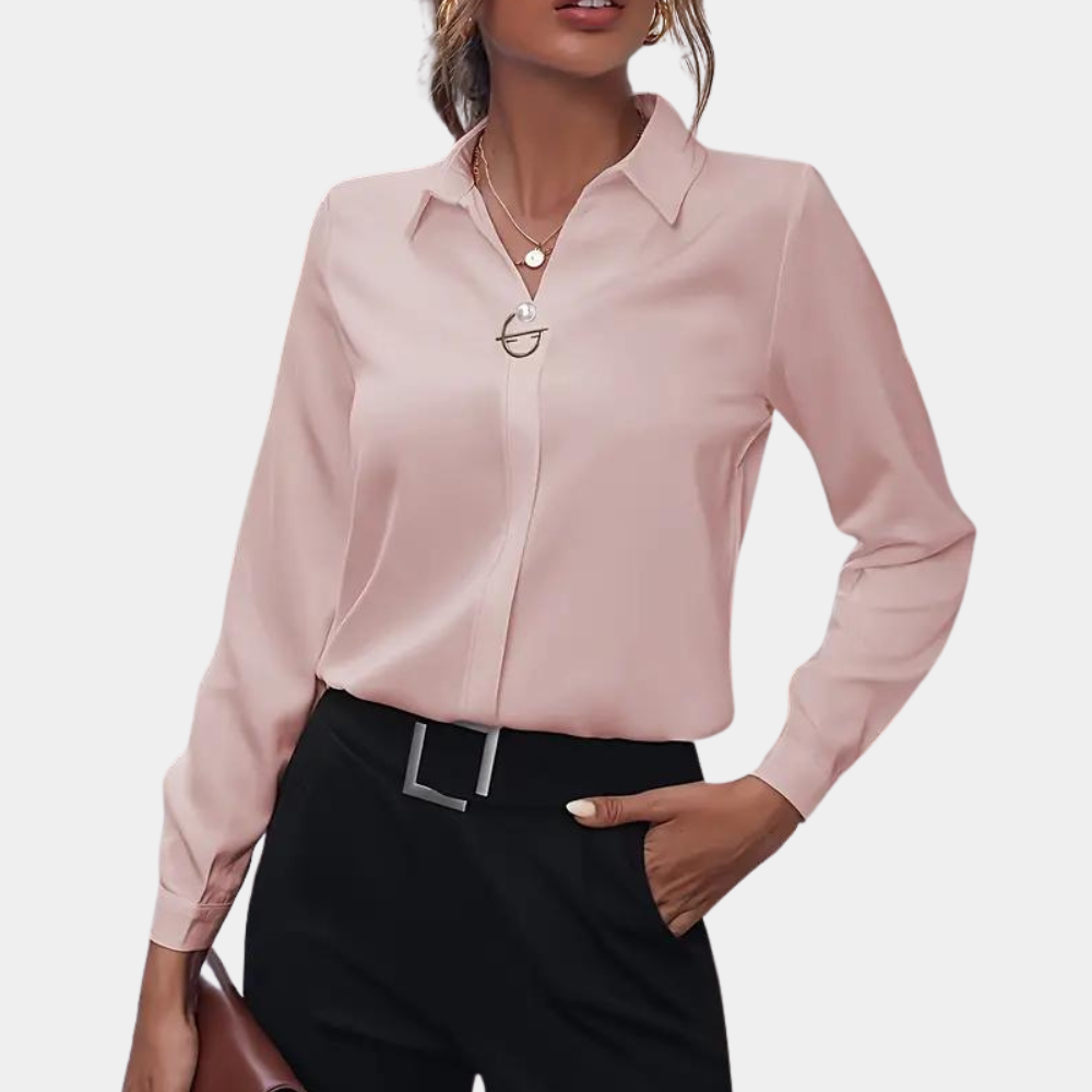 Dames Blouse met Omgeslagen Kraag en Lange Mouwen Roze Auralie