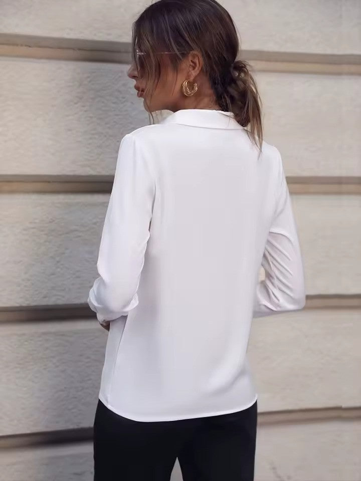 Dames Blouse met Omgeslagen Kraag en Lange Mouwen Auralie