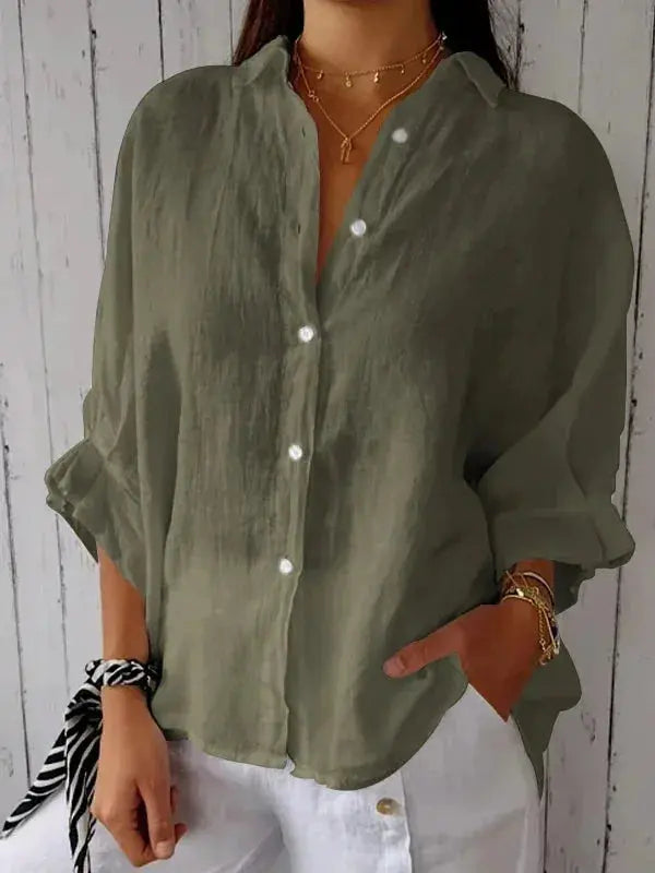 Dames Blouse van Linnen met V-hals en Elegante Details 0