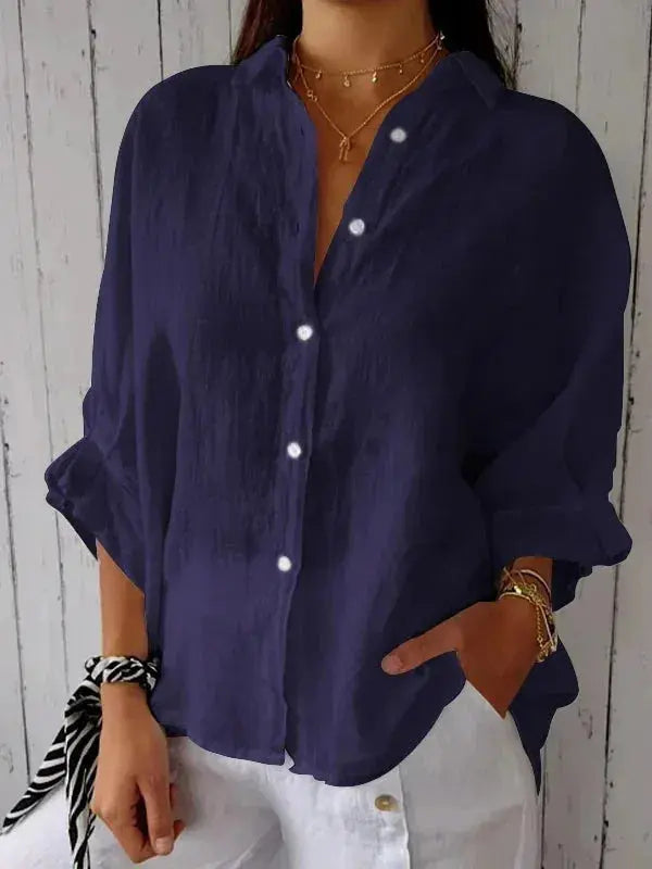 Dames Blouse van Linnen met V-hals en Elegante Details 1
