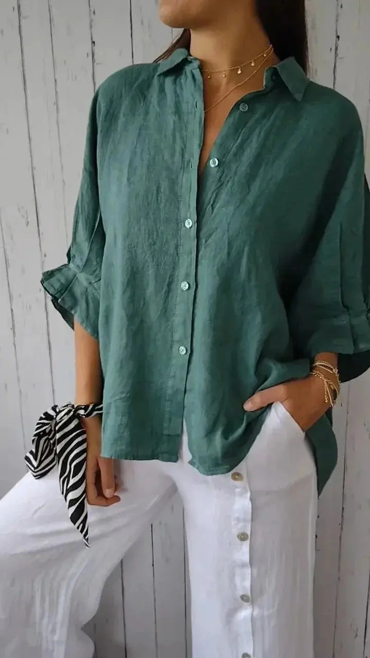 Dames Blouse van Linnen met V-hals en Elegante Details 2